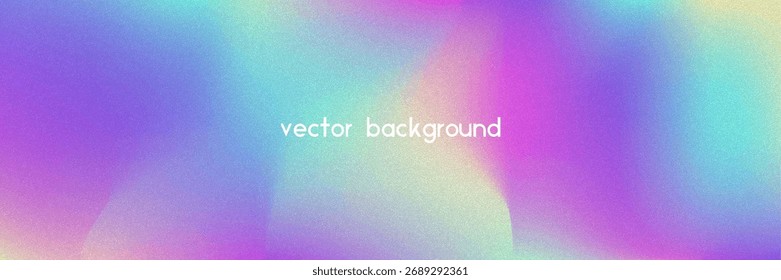 Fondo de gradiente de ruido. Abstractas Bolso Granulado En Colores Rosa, Púrpura Y Azul. Holograma irisado. Textura Holográfica Perlescente Con Lámina De Arco Iris. Forma De Metal De Moda Con Gradación Pastel
