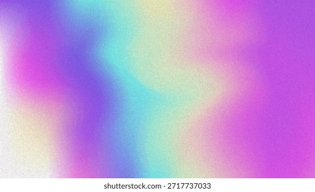Fondo de gradiente de ruido. Abstractas Bolso Granulado En Colores Rosa, Púrpura Y Azul. Holograma irisado. Textura Holográfica Perlescente Con Lámina De Arco Iris. Diseño de Vector retro con tinta pastel