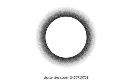 Noise gradient circle frame. Dot texture border. Round grain pattern shape. Vector isolated halftone figure on a white background.