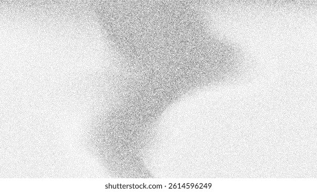 Noise gradient grain background with abstract black and white effect. Paint vector brush dots and shapes on grainy sand paper. Wavy spray grunge with dark space circles and vintage splatter fluid.