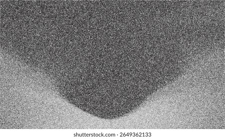 Fundo de gradiente de grão de ruído com efeitos abstratos em preto e branco. Pinte pontos e formas de pincel vetorial em papel de areia granulado. Spray ondulado grunge com círculos de espaço escuro e vintage splatter fluido.