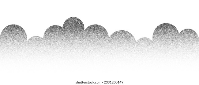 Noise gradient mountain background. Grainy stipple landscape. Abstract grunge clouds and trees. Halftone vector illustration