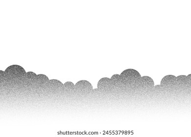 Noise gradient mountain background. Grainy stipple landscape. Abstract grunge clouds and trees. Halftone vector illustration