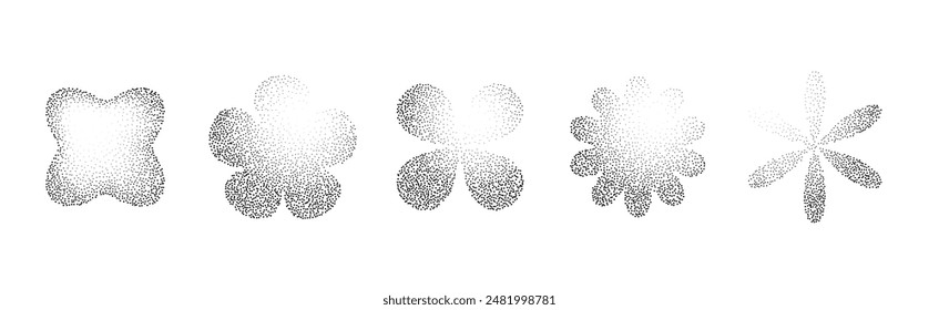 Noise gradient shape set isolated with grain texture. Black noise gradient Isolated. Halftone dotted round vector design elements
