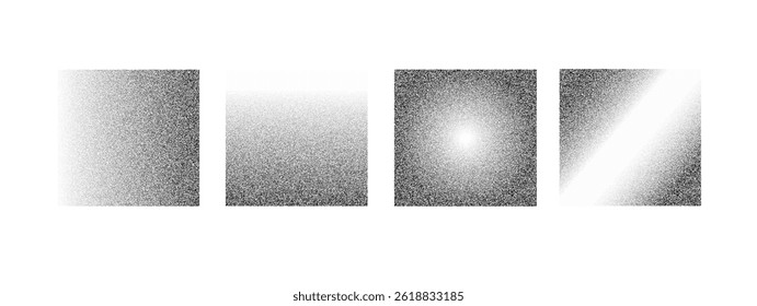 Noise grain backgrounds set, dots gradient pattern collection, vector stipple effect. Grainy halftone dust, dirty graphic rough sand