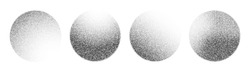 Noise Grain Circle Spheres, Pointillism Gradient Dots Pattern, Vector Dotwork. Grainy Noise Sphere Circles With Grainy Stipple Texture And Halftone Dots Effect For Tattoo