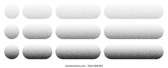 Pontos de grão de ruído dentro de várias formas ovais. Efeito abstrato de textura pontilhada para elemento de design com gradiente.