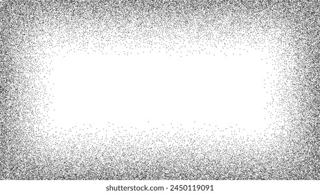 Noise grain gradient. Rectangular frame with dot effect. Stipple texture pattern. Grunge vector background.