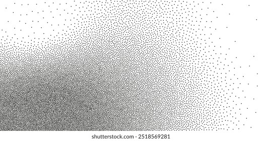 Fondo de textura de gradiente de grano de ruido con puntos. Fondo de puntillismo de Stipple. Patrón de semitonos de gradiente de red. Arena, grano, efecto punteado grunge. Textura de Vector Abstractas, superposición grabada