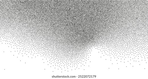 Fondo de textura de gradiente de grano de ruido con puntos. Fondo de puntillismo de Stipple. Patrón de semitonos de gradiente de red. Arena, grano, efecto punteado grunge. Textura de Vector Abstractas, superposición grabada