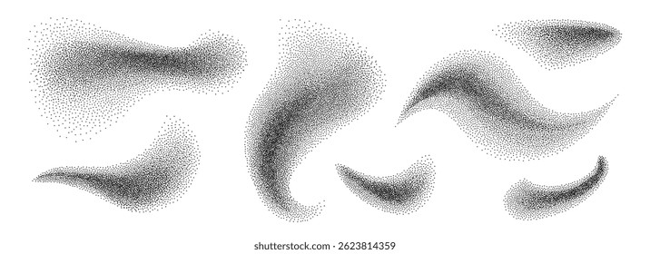 Noise grain shapes set. Vector dot pattern elements, wavy stipple halftone design elements