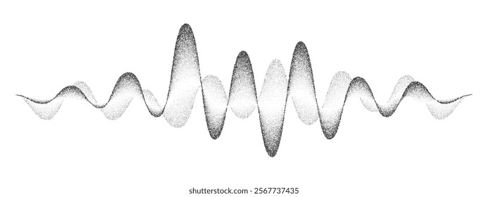 Noise grain sound wave abstract vector background. Black stipple gradient music soundwave line with halftone dotted pattern. Vintage noise grain, sand stipple gradient voice and musical sound wave