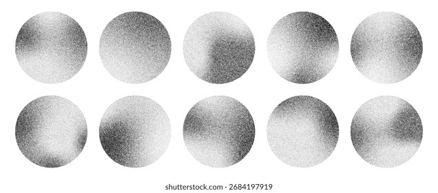 Vector de grano ruidoso con efecto punteado en diseño de forma circular. Fondo de patrón de semitono para gráfico. Elemento de textura de puntos.