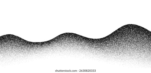 Fundo de onda de grão de ruído com gradiente de pontos ou meio-tom de ponto, textura de pontilhado vetorial. Onda de grão de ruído de montanha com poeira de areia grunge, ponto ou pontos pontilhados granulados fundo gradiente