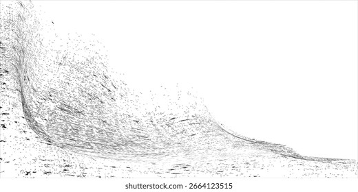 Noise grain waves with abstract sand dust texture as background. Abstract grunge vector black ink splash wave effect.

