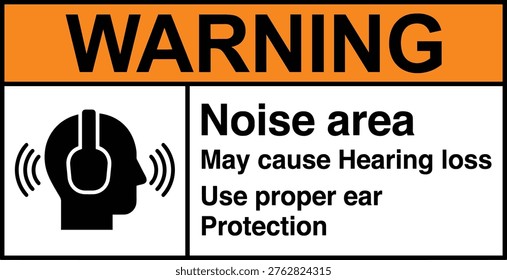 Noise Hazard Warning Sign. Warning noise hazard sign with ear protection symbol loud sound safety caution vector design