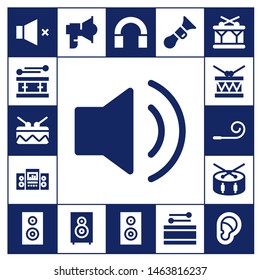 noise icon set. 17 filled noise icons.  Simple modern icons about  - Volume, Drum, Audio, Loudspeaker, Party blower, Subwoofer, Woofer, Horn, Ear