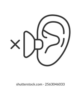 Noise isolation, icon in line design. Noise isolation, soundproofing, ear protection, acoustic barrier, sound isolation, hearing protection on white background vector. Noise isolation editable stroke 