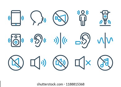 Noise And Loud Sound Related Line Icon Set. Sound Wave And Sound Volume Vector Icons.