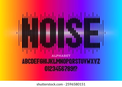 Noise. Music, sound wave style font design, alphabet letters and numbers vector illustration