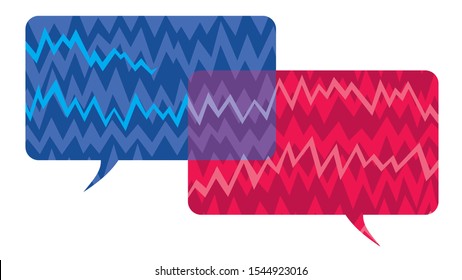 noise of political debate speech bubbles with red and blue cartoon static electric interference isolated