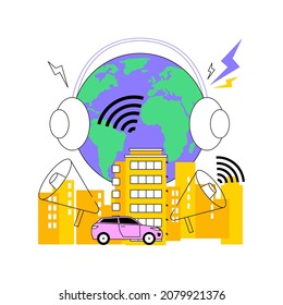 Noise pollution abstract concept vector illustration. Sound pollution, noise contamination from construction, urban problem, stress cause, ear protection, hearing problem abstract metaphor.