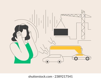 Noise pollution abstract concept vector illustration. Sound pollution, noise contamination from construction, urban problem, stress cause, ear protection, hearing problem abstract metaphor.