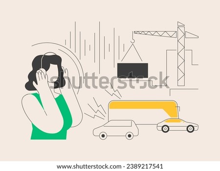 Noise pollution abstract concept vector illustration. Sound pollution, noise contamination from construction, urban problem, stress cause, ear protection, hearing problem abstract metaphor.