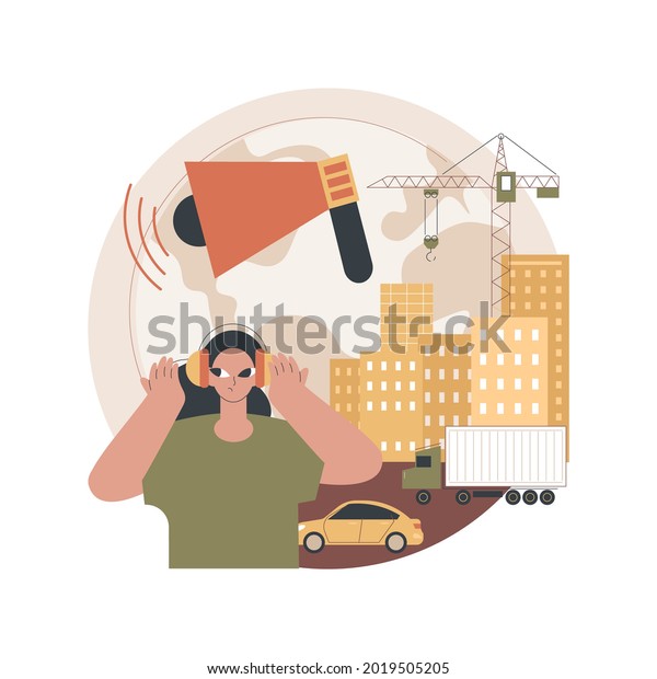 Noise
pollution abstract concept vector illustration. Sound pollution,
noise contamination from construction, urban problem, stress cause,
ear protection, hearing problem abstract
metaphor.
