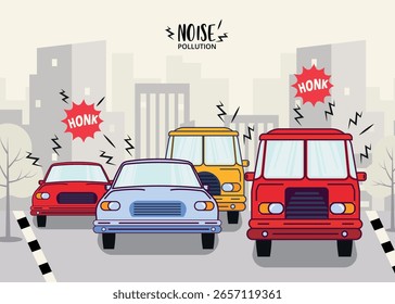Contaminación Acústica Por Vehículos - Ilustración vectorial
