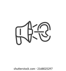 Noise pollution line icon. linear style sign for mobile concept and web design. Megaphone and ear outline vector icon. Symbol, logo illustration. Vector graphics