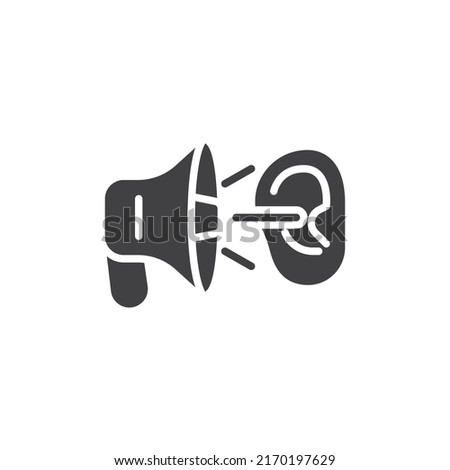 Noise pollution vector icon. filled flat sign for mobile concept and web design. Megaphone and ear glyph icon. Symbol, logo illustration. Vector graphics