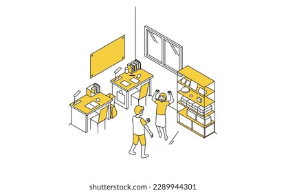 Noise problems in rental properties: footsteps on upper floors, noises of children playing, Vector Illustration
