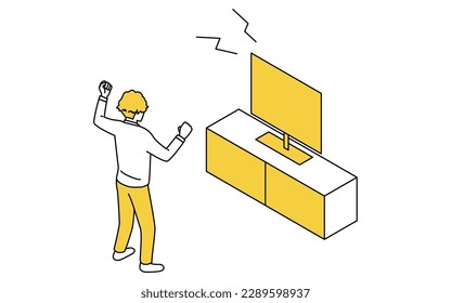 Noise problems in rental properties: Late-night loud TV viewing, Vector Illustration