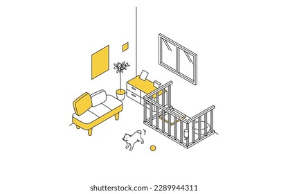 Noise problems in rental properties: Pets (dogs), Vector Illustration
