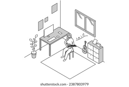 Noise problems in rental properties: Playing musical instruments, Vector Illustration