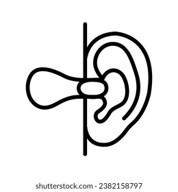 Noise protection tool. Earplugs in ear linear icon. Sleeping accessory. Vector on isolated white background