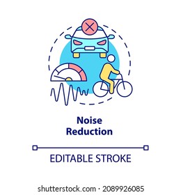 Noise reduction concept icon. Bike sharing goal abstract idea thin line illustration. Friendly urban living. Lowering noise pollution levels. Vector isolated outline color drawing. Editable stroke