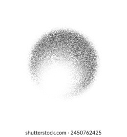 Noise round brush isolated. Grunge dotwork gradient blur circle. Black shape of dots. Sand, grainy, chalk, diffuse, glitter effect. Texture brush. Vector halftone illustration