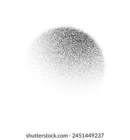 Noise round brush isolated. Grunge dotwork gradient blur circle. Black space shape of dots. Sand, grainy, chalk, diffuse, glitter effect. Texture brush. Vector halftone illustration