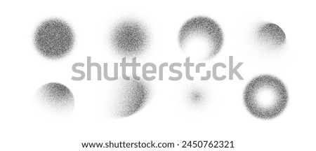 Noise round brush isolated. Grunge dotwork gradient circle. Black shape of dots for y2k design,. Sand, grainy, chalk, diffuse, glitter effect. Texture brush print,spray. Vector halftone illustration