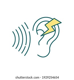 Noise sensitivity RGB color icon. Abnormal loudness perception. Hypersensitivity to loud sounds. Autism-related disorder symptom. Hyperacusis, phonophobia. Hearing loss. Isolated vector illustration