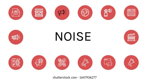 noise simple icons set. Contains such icons as Announcement, Drum, Megaphone, Horn, Amplifier, Loudspeaker, can be used for web, mobile and logo