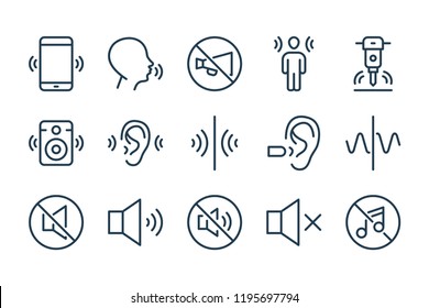 Noise And Sound Pollution Line Icons. Loud Sound And Echo Vector Linear Icon Set.