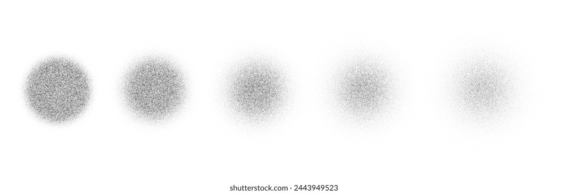 Noise texture circle gradient collection. Grain round shapes. Abstract shape grunge circular brush. Circle noise gradient stipple texture.