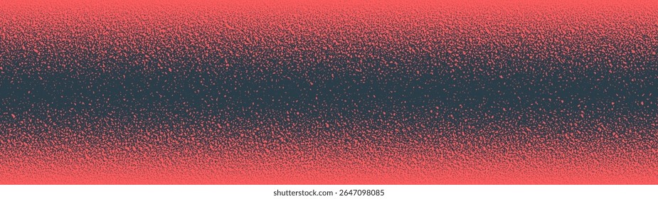 Noise texture halftone pattern horizontal border ultra wide 32:9 aspect ratio red black vector abstract background. Fuzzy grainy textured panoramic ultrawide format eye-catching graphical abstraction