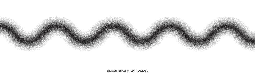 Noise zigzag line. Grain curvy wave stripe of dots. Stipple gradient pattern ripple.