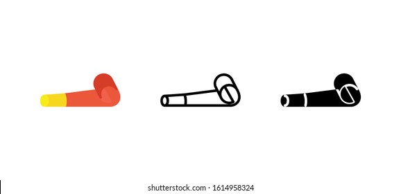 Noisemaker Party Icon. Holidays Flat, Silhouette, Line Vector Illustration On White Background