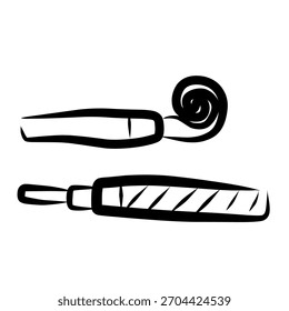 Assobio de fabricante de ruído rabiscar no estilo de linha brincalhão. Ideal para gráficos de festa, adesivos e decorações de celebração.