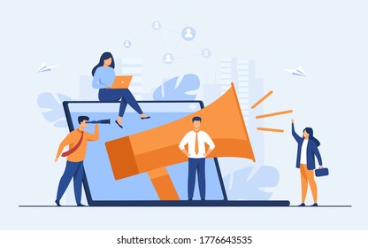 Noisy Big Megaphone. Speaker Announcing News To Target Audience. Can Be Used For Influenced Marketing, Promotion, Communication Concept